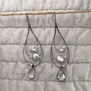 Black Wire and Silver Bead Earrings